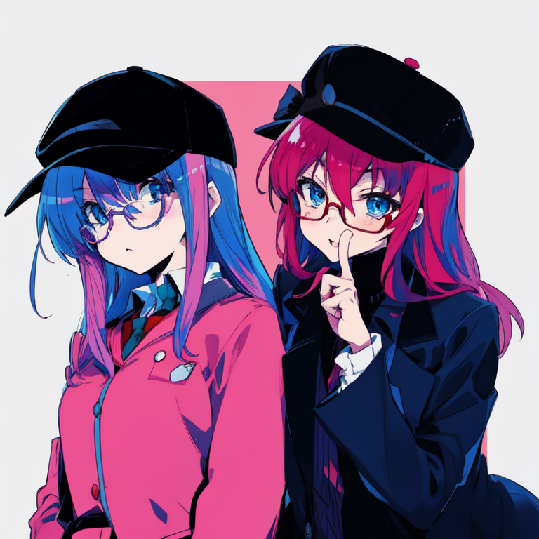 A couple of girls with pink hair and blue hair