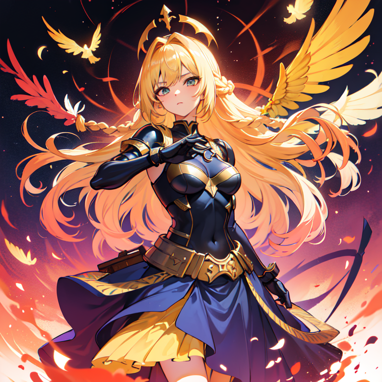 A cartoon of a person with long blonde hair and wings