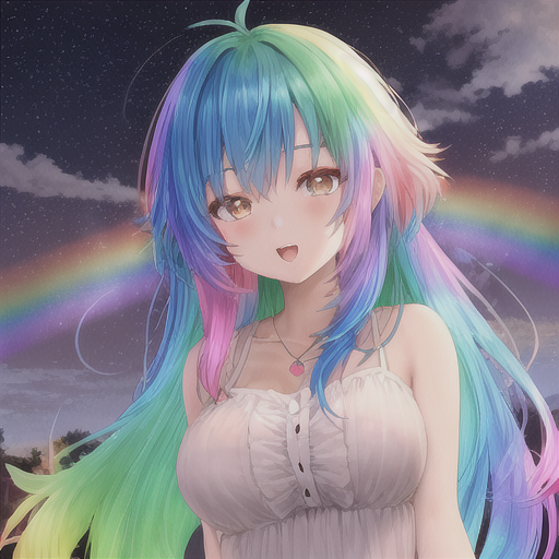 A cartoon of a person with rainbow hair